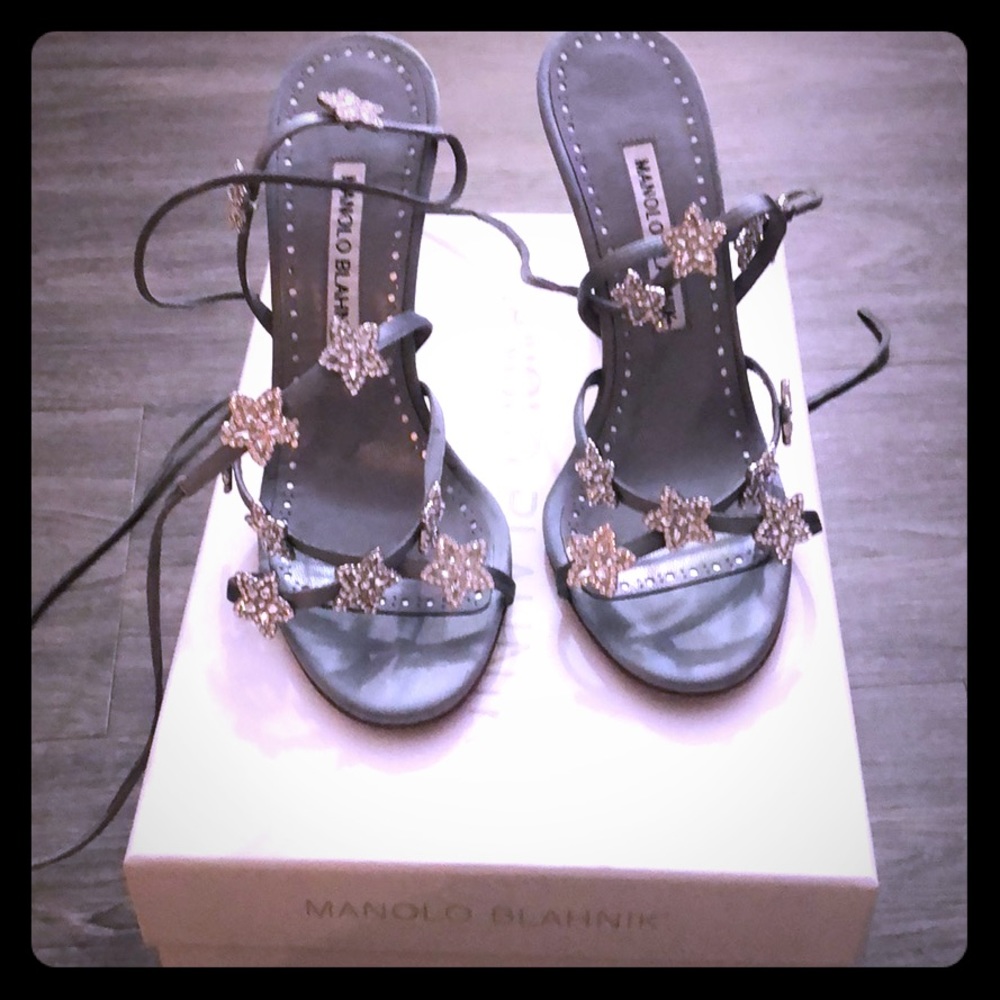 Auth. Crystal Lace Up Manolo Blahnik Osaka heels